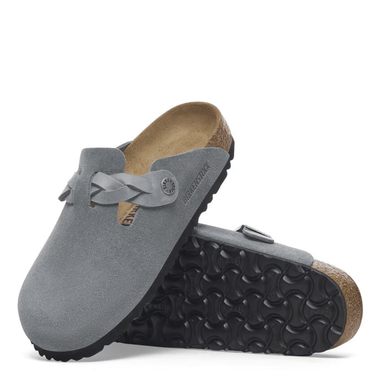 Birkenstock Women's Boston Braided Suede Leather in Basalt Gray - Getoutside Shoes