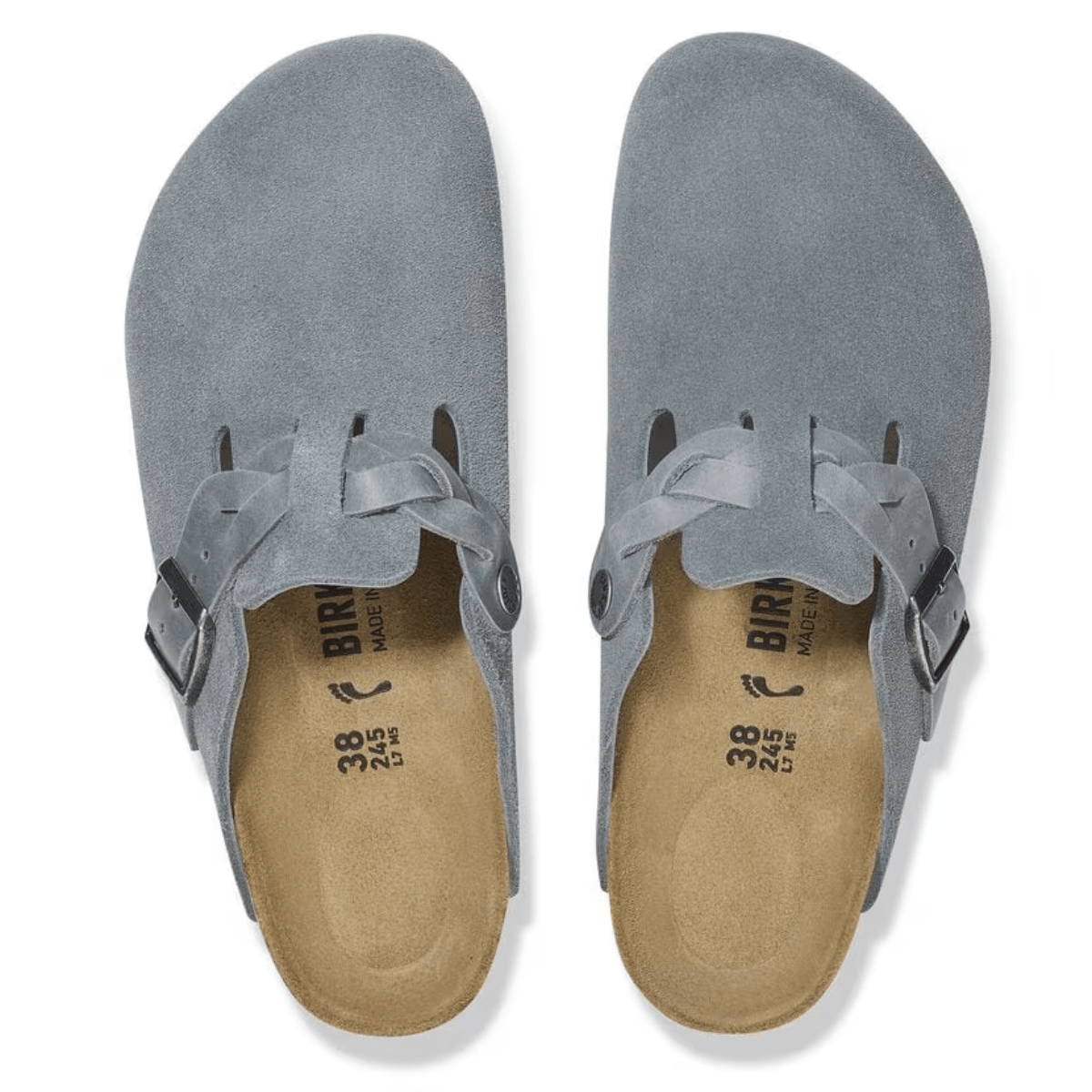Birkenstock Women's Boston Braided Suede Leather in Basalt Gray - Getoutside Shoes