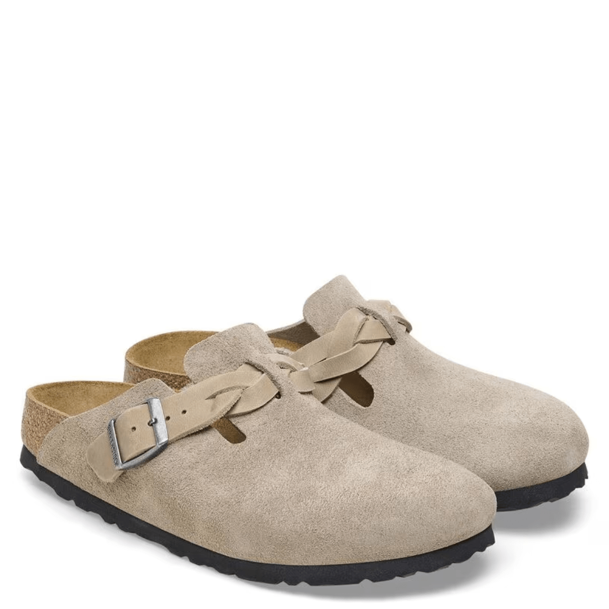 Birkenstock Women's Boston Braided Suede Leather in Taupe - Getoutside Shoes