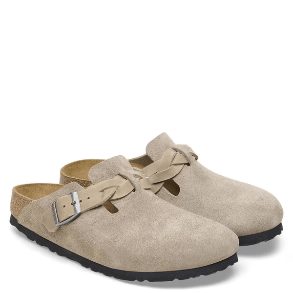 Birkenstock Women's Boston Braided Suede Leather in Taupe