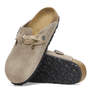 Birkenstock Women's Boston Braided Suede Leather in Taupe - Getoutside Shoes