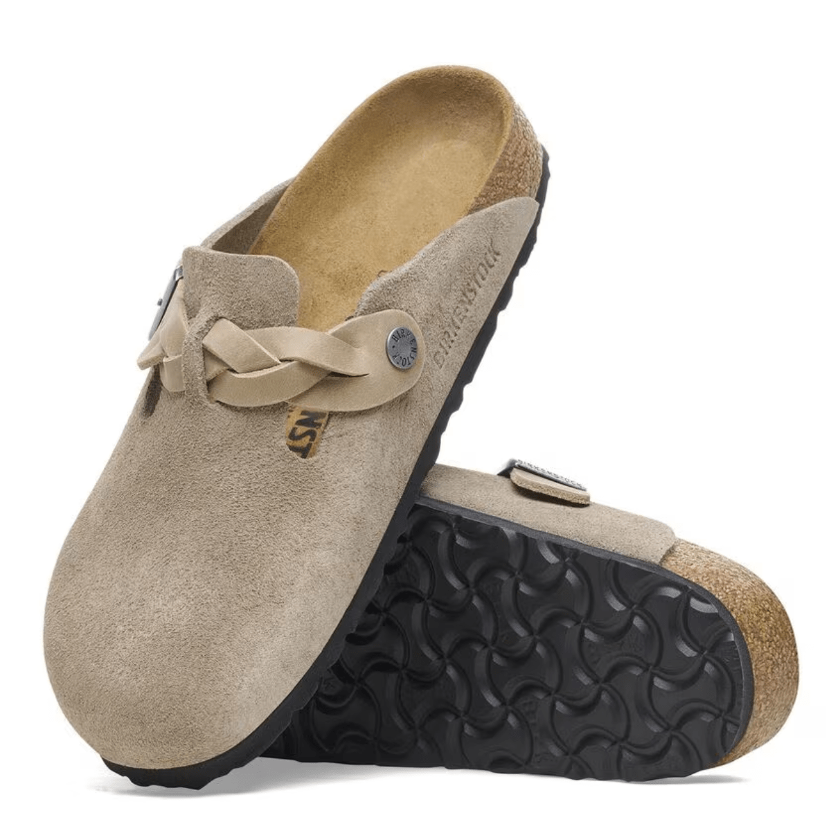 Birkenstock Women's Boston Braided Suede Leather in Taupe - Getoutside Shoes