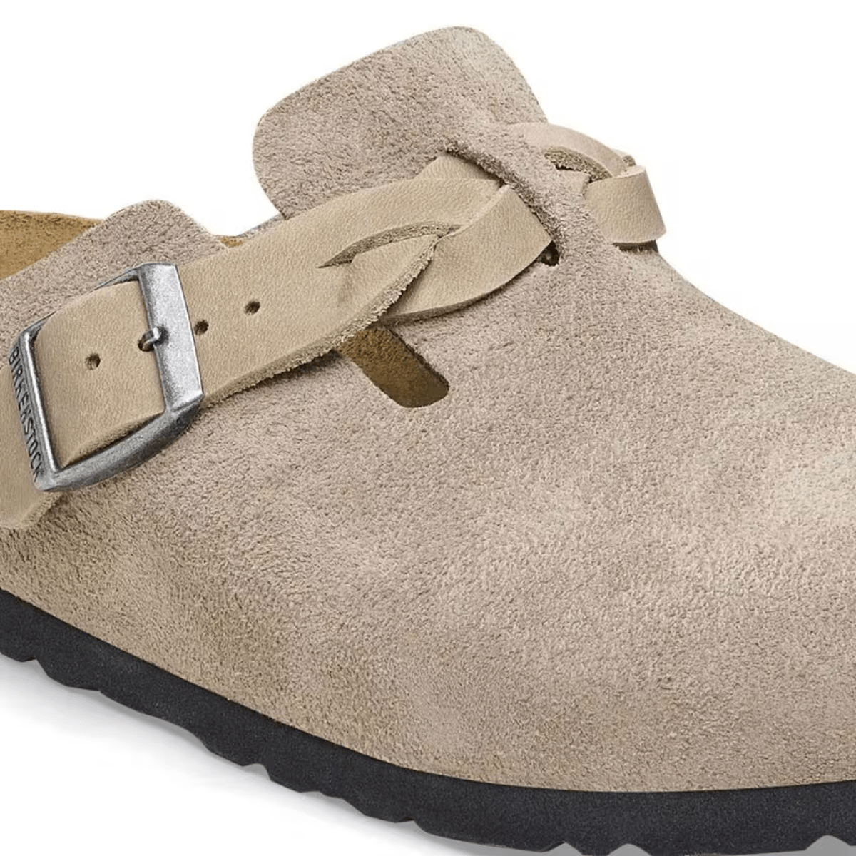 Birkenstock Women's Boston Braided Suede Leather in Taupe - Getoutside Shoes