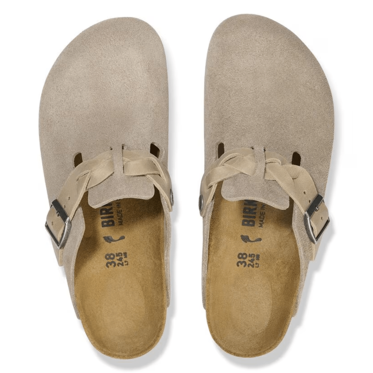 Birkenstock Women's Boston Braided Suede Leather in Taupe - Getoutside Shoes