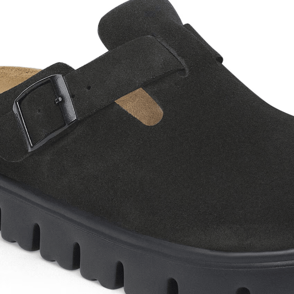 Birkenstock Women's Boston Chunky Suede Leather in Black/Black - Getoutside Shoes