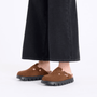 Birkenstock Women's Boston Chunky Suede Leather in Dark Tea/ Black - Getoutside Shoes
