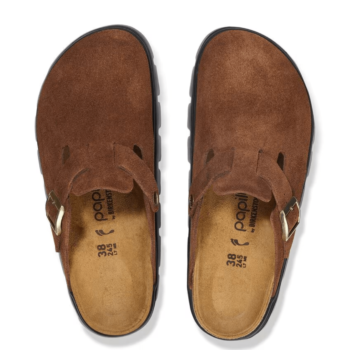 Birkenstock Women's Boston Chunky Suede Leather in Dark Tea/ Black - Getoutside Shoes