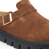 Birkenstock Women's Boston Chunky Suede Leather in Dark Tea/ Black - Getoutside Shoes