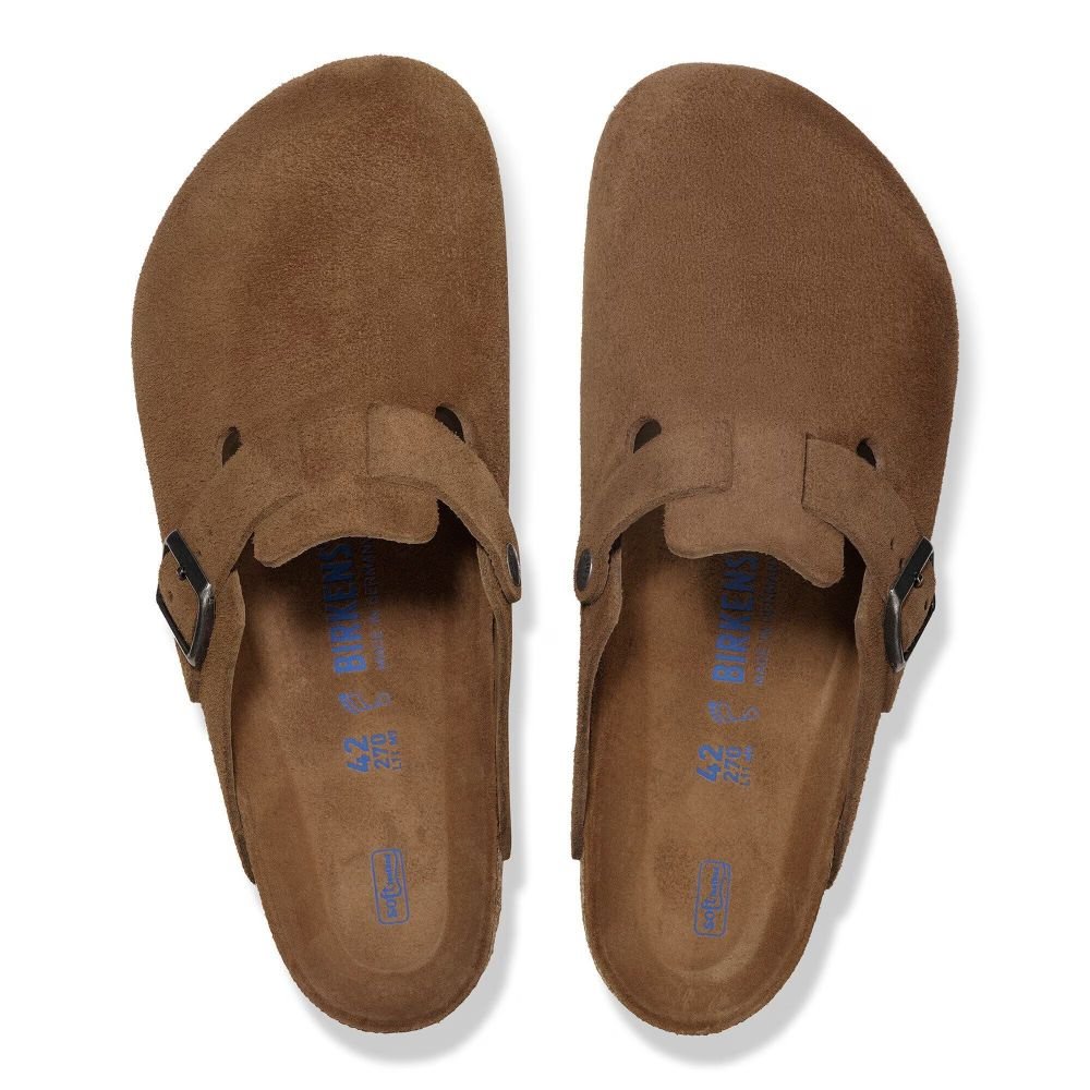 Birkenstock Women's Boston Softbed Suede Leather in Dark Tea Tonal - Getoutside Shoes