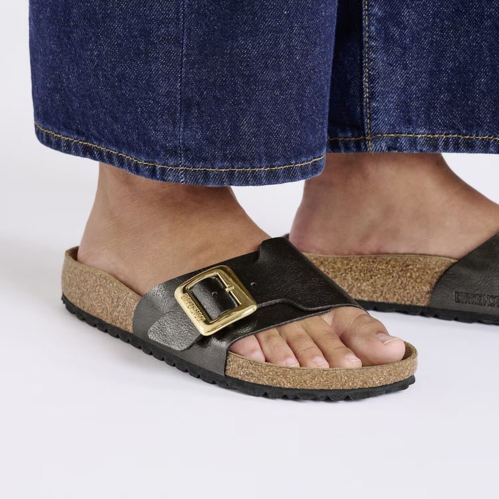 Birkenstock Women's Catalina Luxe Buckle Birko-Flor in Graceful Licorice - Getoutside Shoes