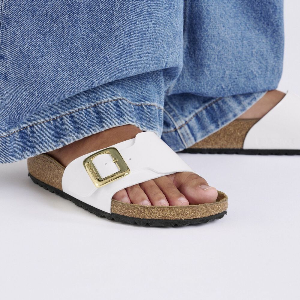 Birkenstock Women's Catalina Luxe Buckle Birko - Flor in Patent White - Getoutside Shoes