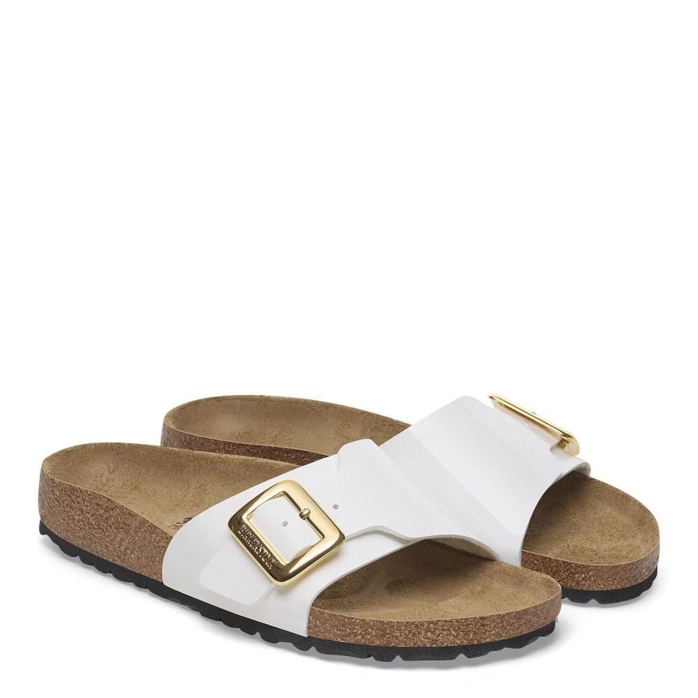 Birkenstock Women's Catalina Luxe Buckle Birko - Flor in Patent White - Getoutside Shoes
