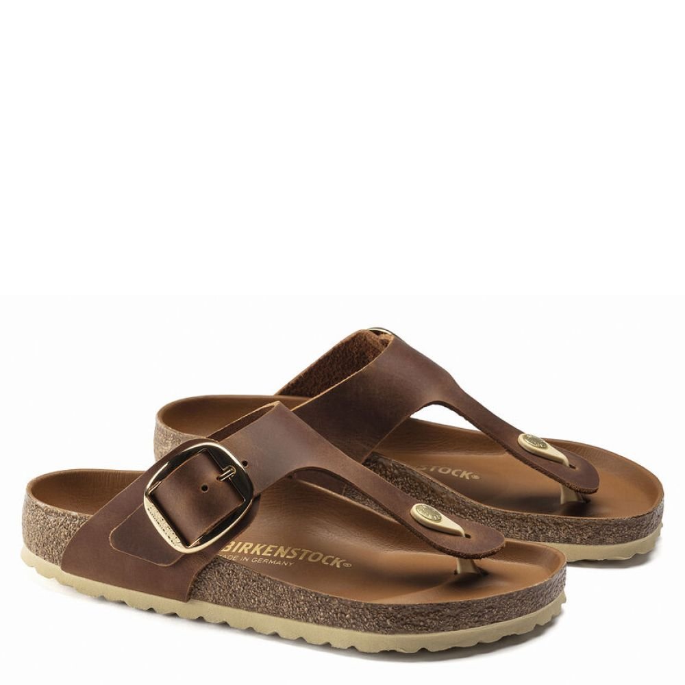 Birkenstock Women's Gizeh Big Buckle Leather in Cognac - Getoutside Shoes