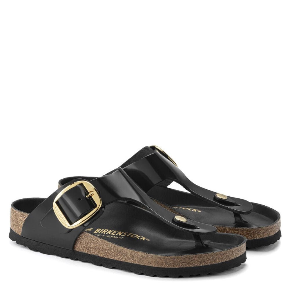 Birkenstock Women's Gizeh Big Buckle Natural Leather Patent in Black - Getoutside Shoes