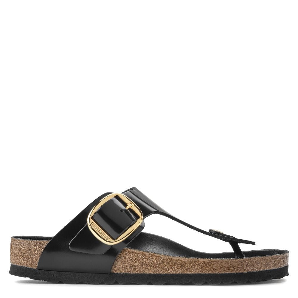 Birkenstock Women's Gizeh Big Buckle Natural Leather Patent in Black - Getoutside Shoes