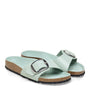 Birkenstock Women's Madrid Big Buckle Natural Leather Patent in High-Shine Surf Green - Getoutside Shoes
