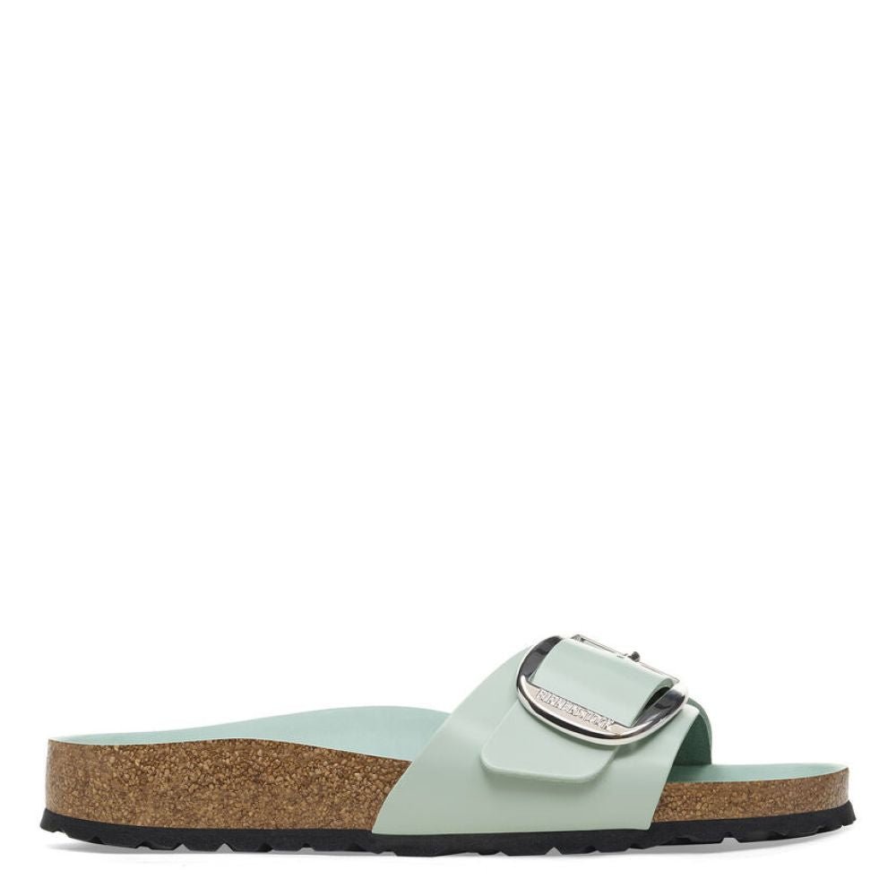 Birkenstock Women's Madrid Big Buckle Natural Leather Patent in High-Shine Surf Green - Getoutside Shoes