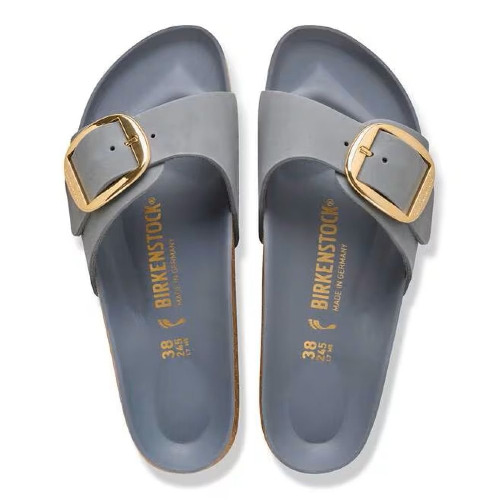 Birkenstock Madrid Big Buckle Oiled Leather in Basalt Gray - Getoutside Shoes