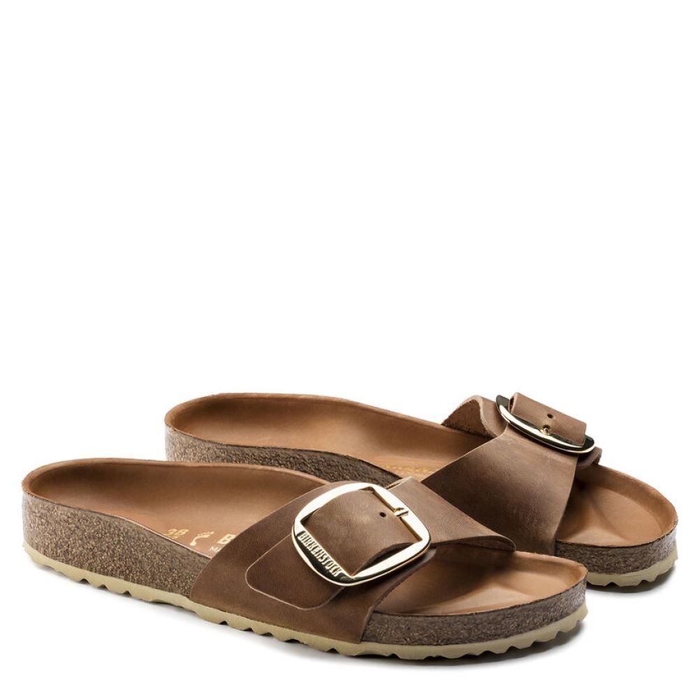 Birkenstock Madrid Big Buckle Oiled Leather in Cognac - Getoutside Shoes