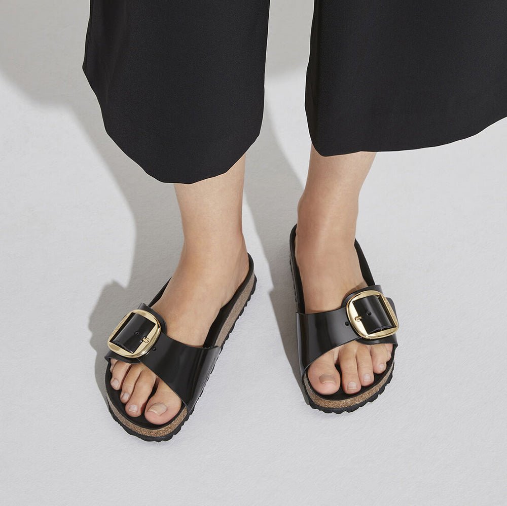 Birkenstock Women's Madrid Big Buckle Oiled Leather in High Shine Black - Getoutside Shoes