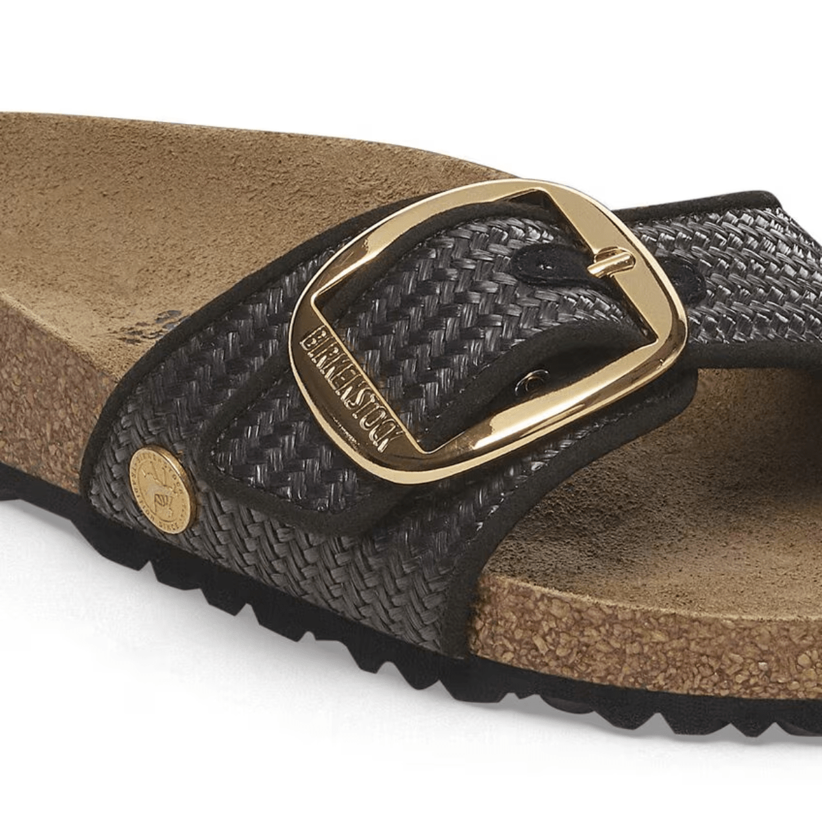 Birkenstock Women's Madrid Big Buckle Raffia Textile in Black - Getoutside Shoes