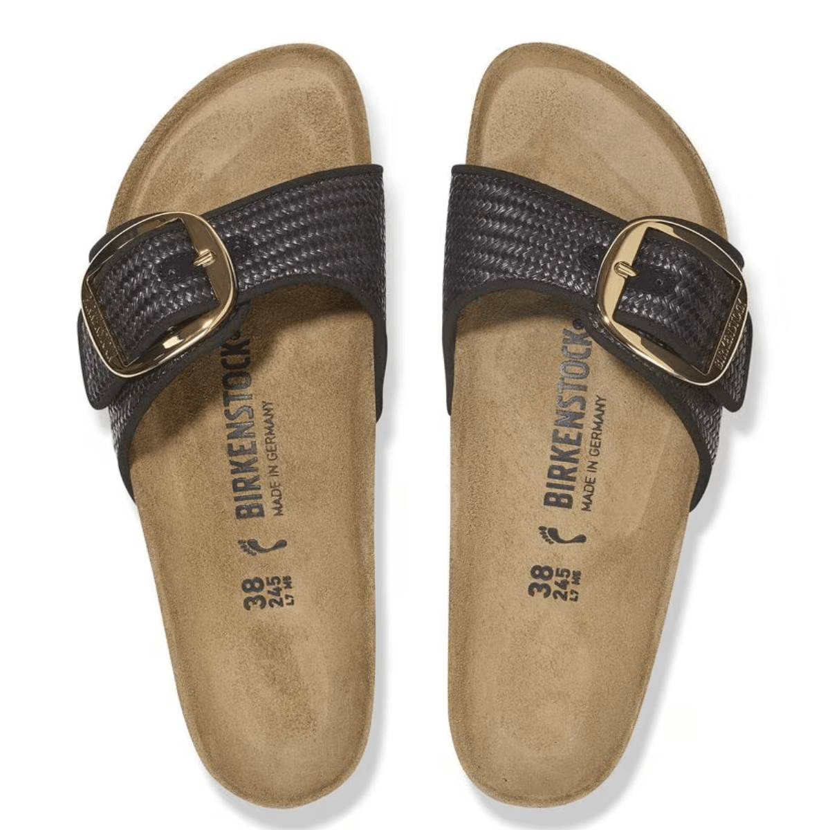Birkenstock Women's Madrid Big Buckle Raffia Textile in Black - Getoutside Shoes