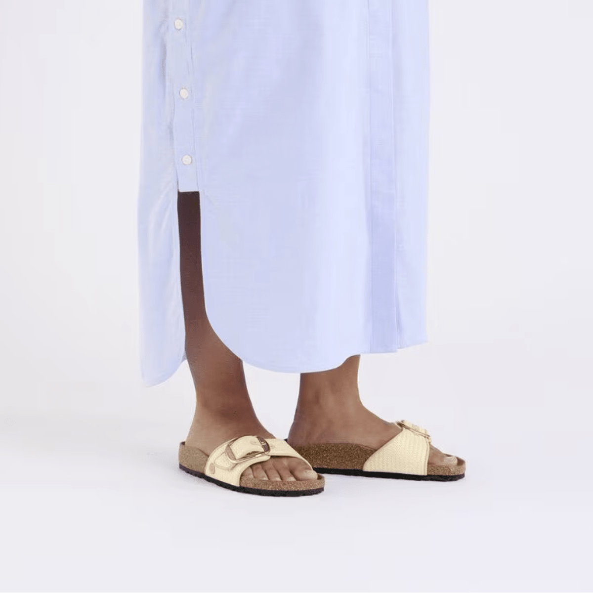 Birkenstock Women's Madrid Big Buckle Raffia Textile in Naturale - Getoutside Shoes