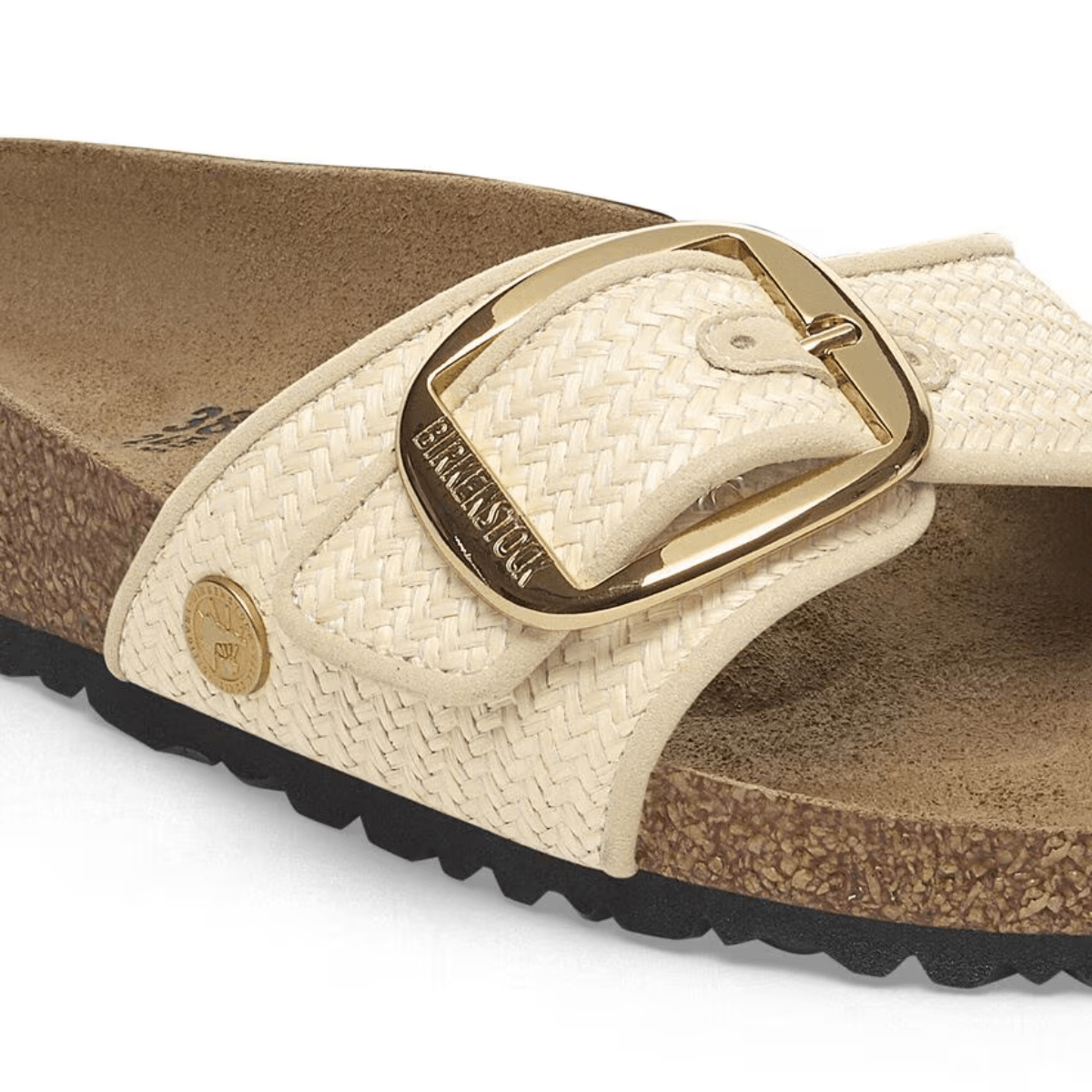 Birkenstock Women's Madrid Big Buckle Raffia Textile in Naturale - Getoutside Shoes