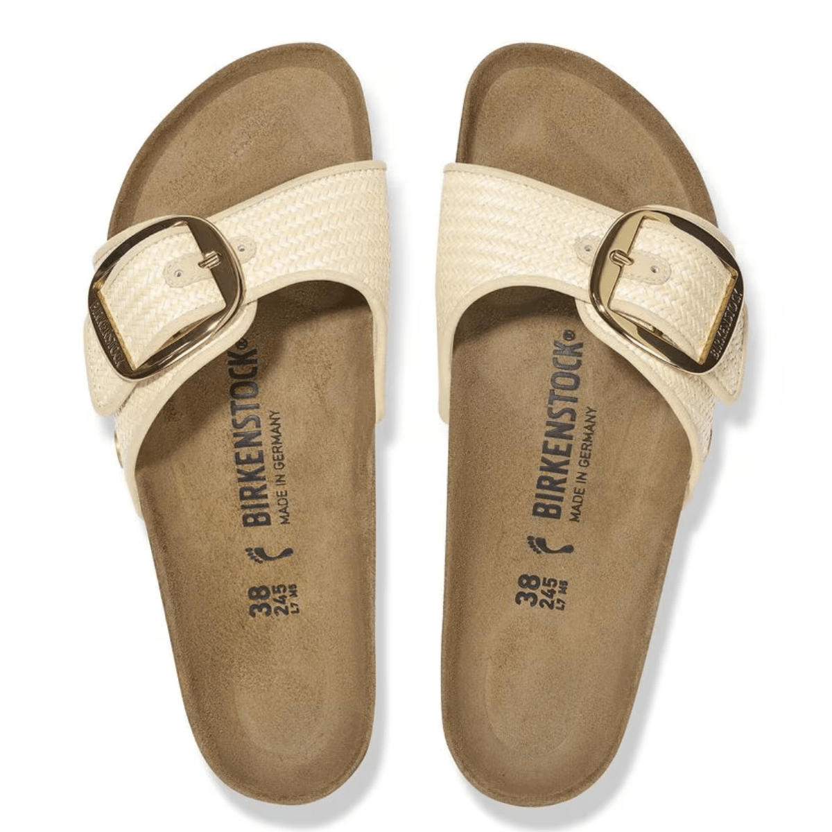 Birkenstock Women's Madrid Big Buckle Raffia Textile in Naturale - Getoutside Shoes