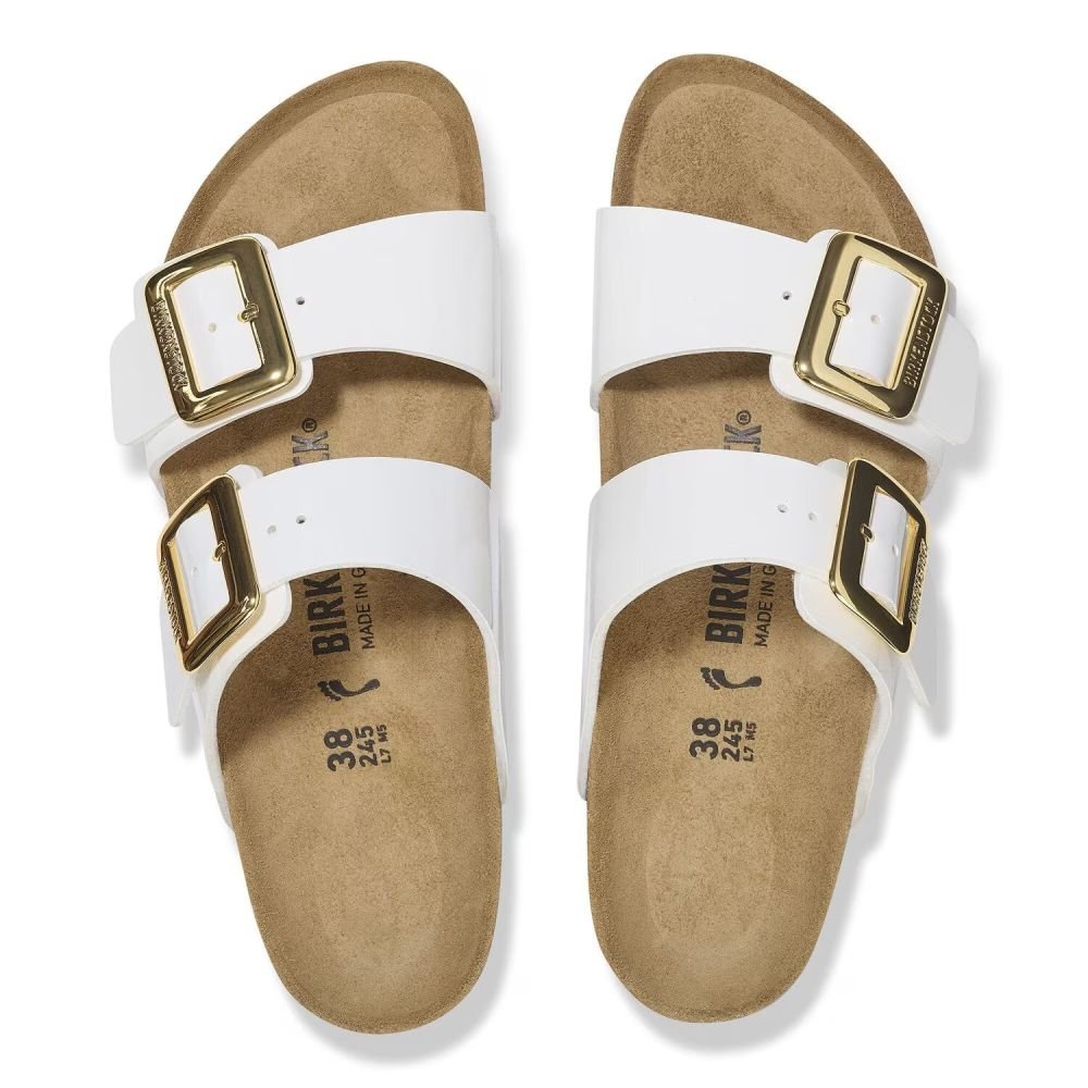 Birkenstock Women's Sydney Luxe Buckle Birko - Flor in Patent White - Getoutside Shoes
