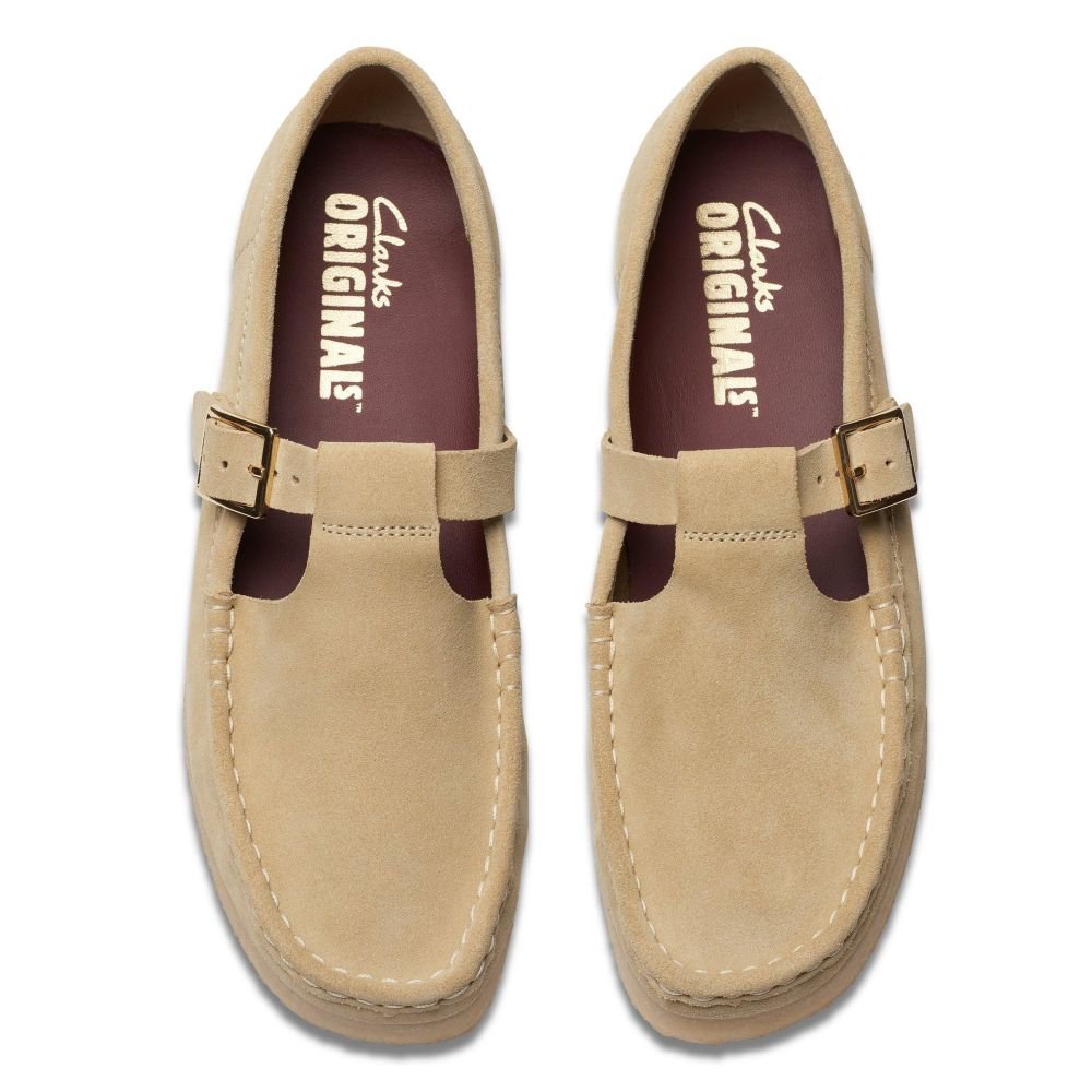 Clarks Women's Wallabee T-Bar in Maple Suede - Getoutside Shoes