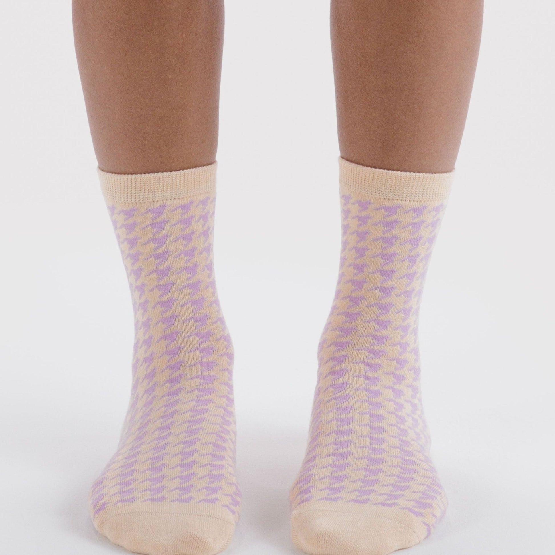 Baggu Crew Sock in Pink Houndstooth