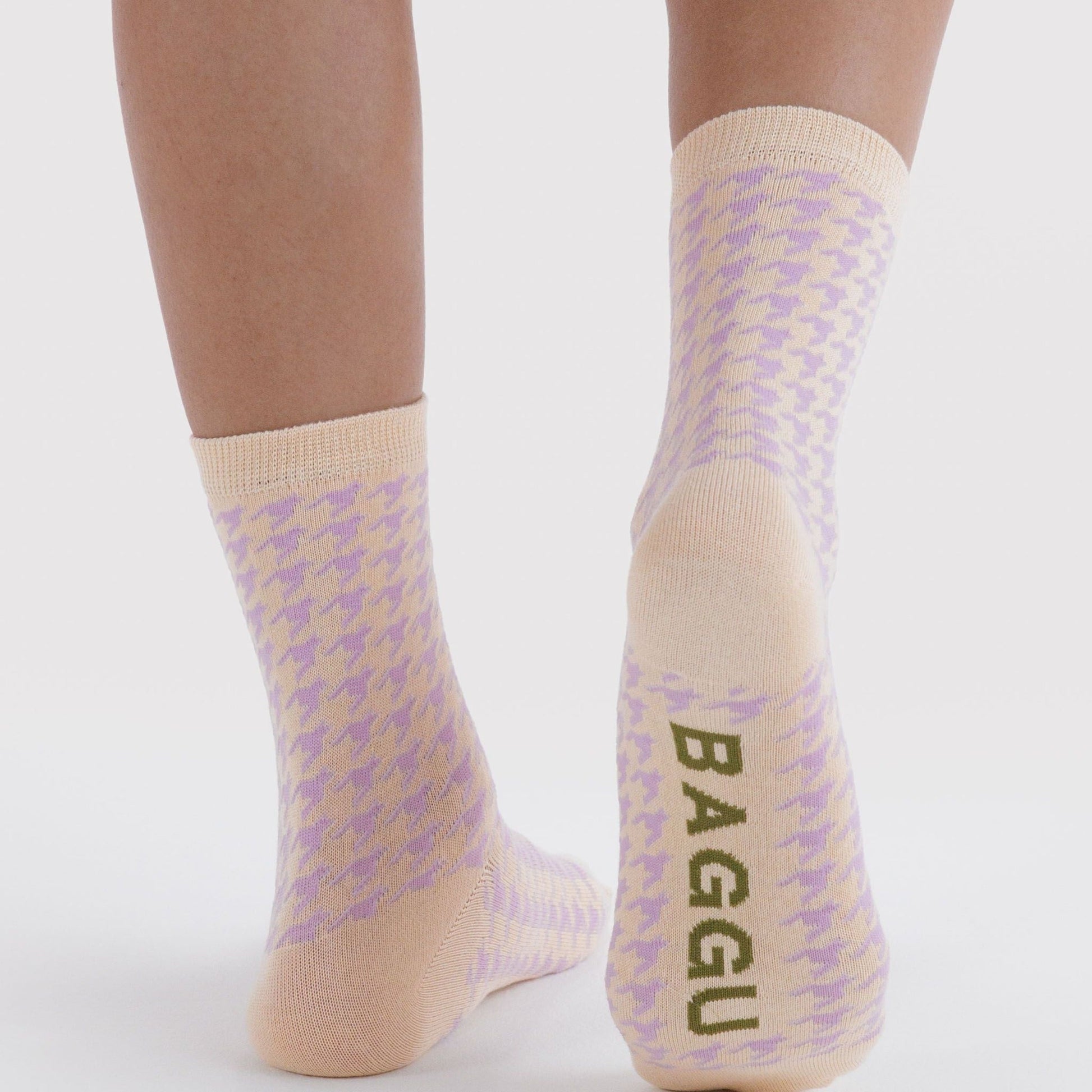 Baggu Crew Sock in Pink Houndstooth