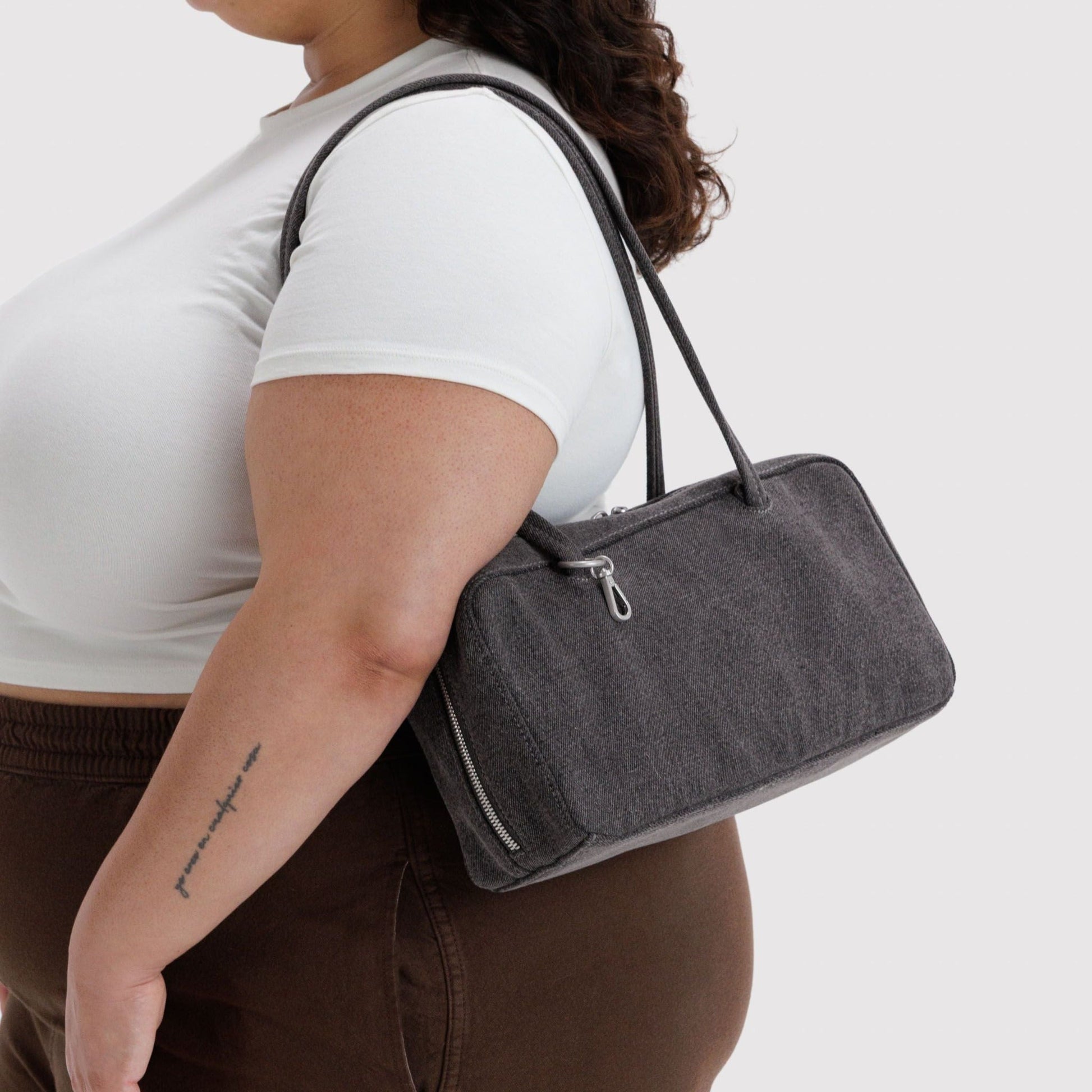 Baggu Denim Bowler Bag in Washed Black Denim