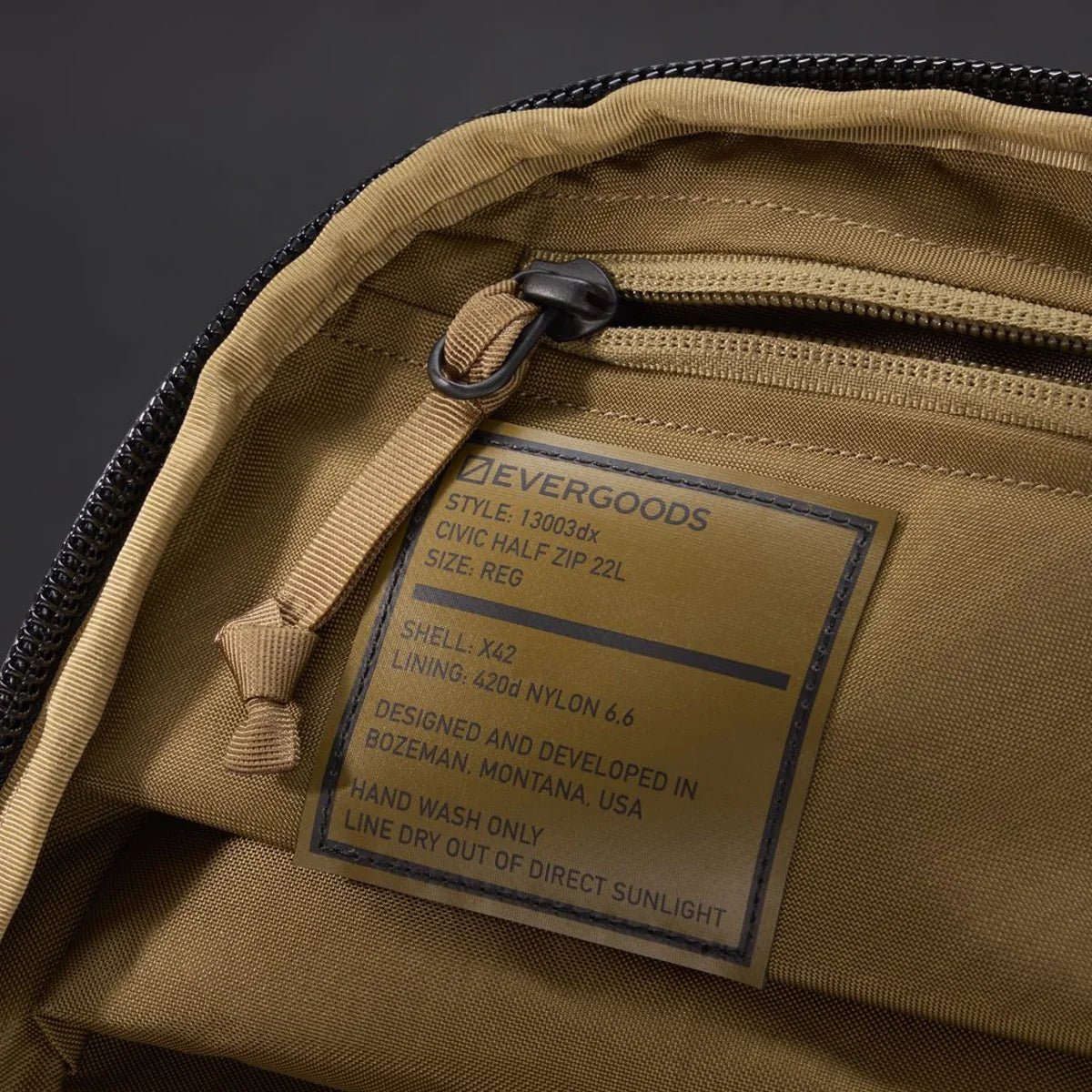 Evergoods Civic Half Zip 22L - X-Pac in Black and Coyote Brown - Getoutside Shoes