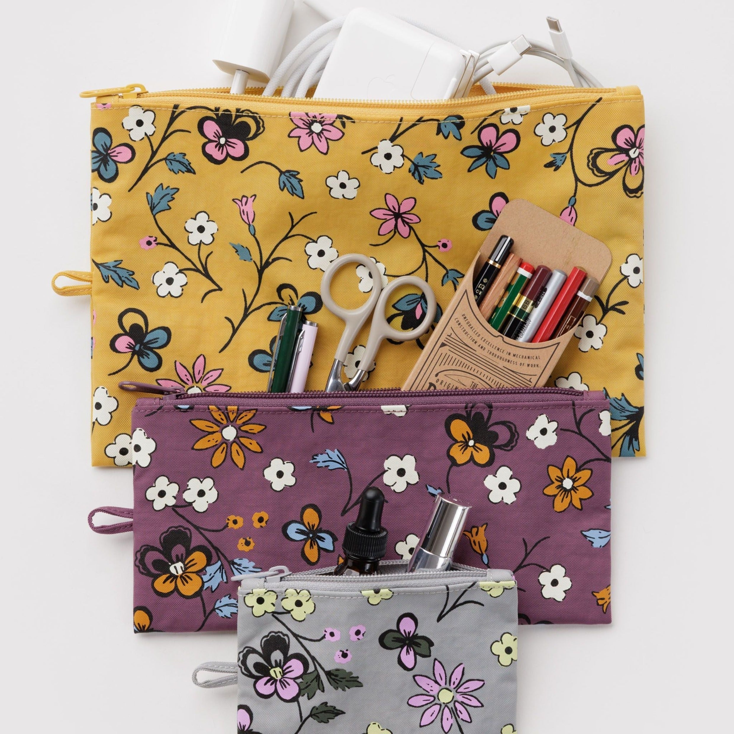 Baggu Flat Pouch Set in Wildwood Mix