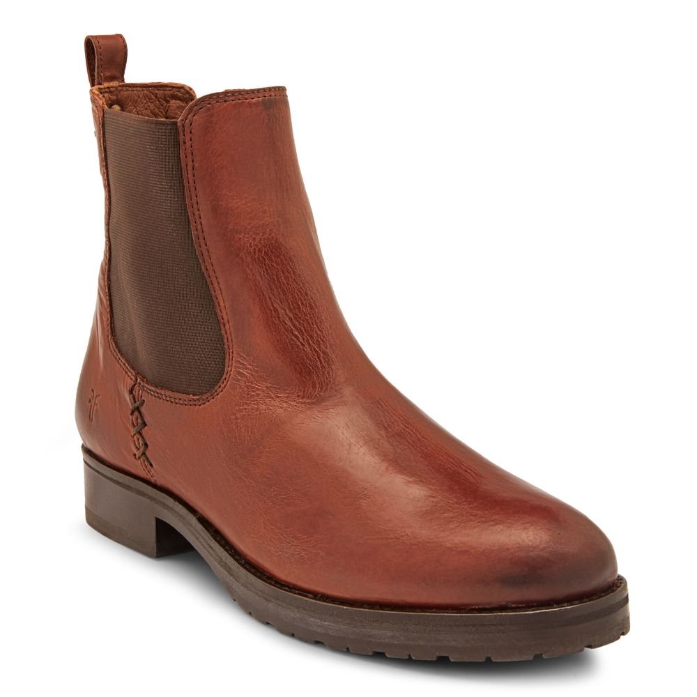 Frye Women's Melissa Double Sole Chelsea in Cognac/Vintage Pull Up Leather - Getoutside Shoes