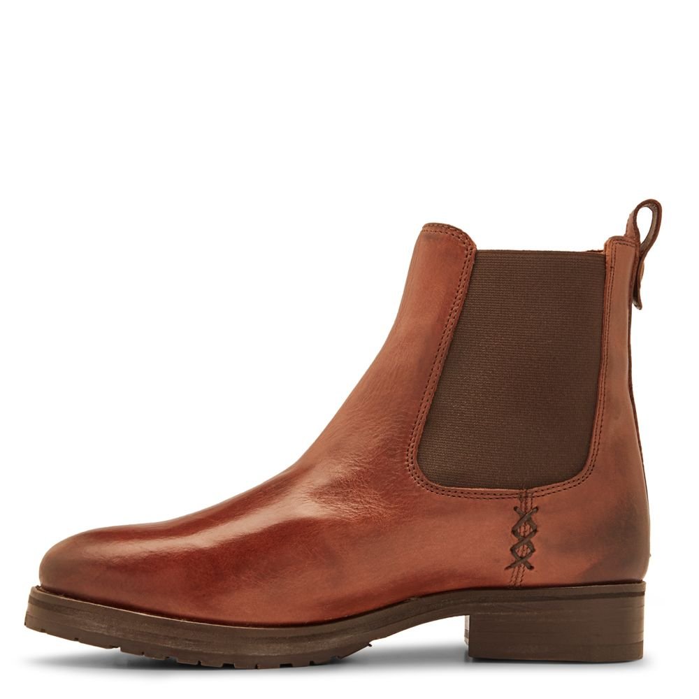 Frye Women's Melissa Double Sole Chelsea in Cognac/Vintage Pull Up Leather - Getoutside Shoes