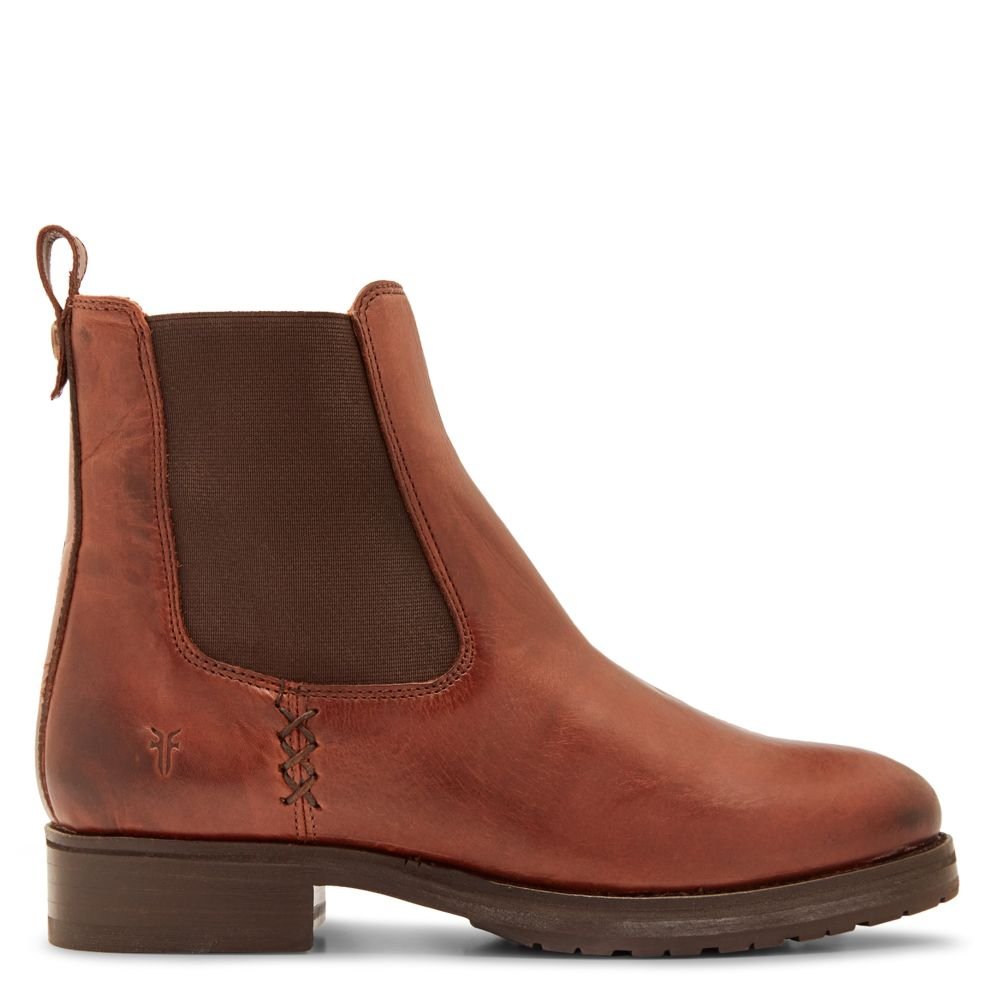 Frye Women's Melissa Double Sole Chelsea in Cognac/Vintage Pull Up Leather - Getoutside Shoes
