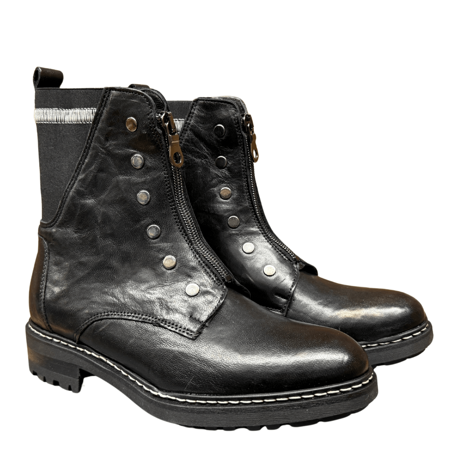 Getoutside Women's Combat Boot Front Zip in Black Leather - Getoutside Shoes