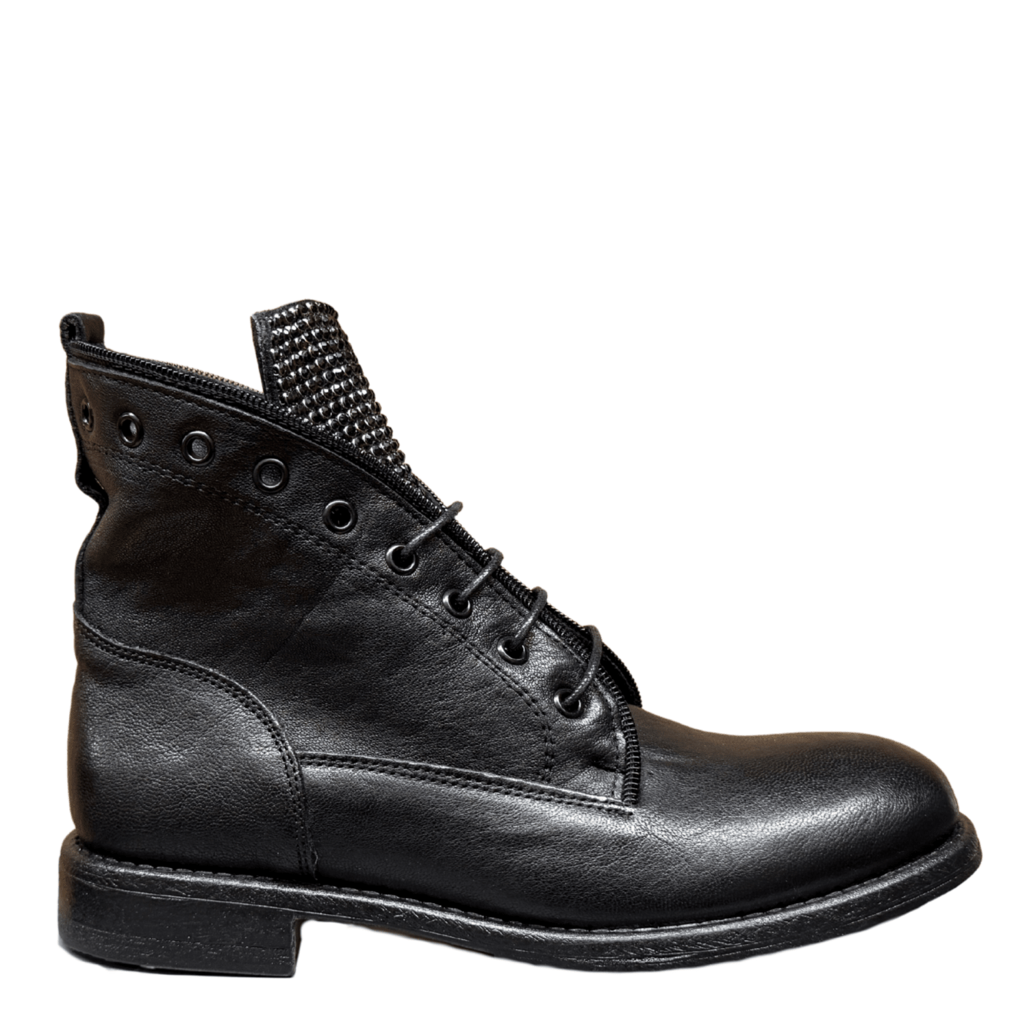 Getoutside Women's Combat Boot Studs in Black Leather - Getoutside Shoes