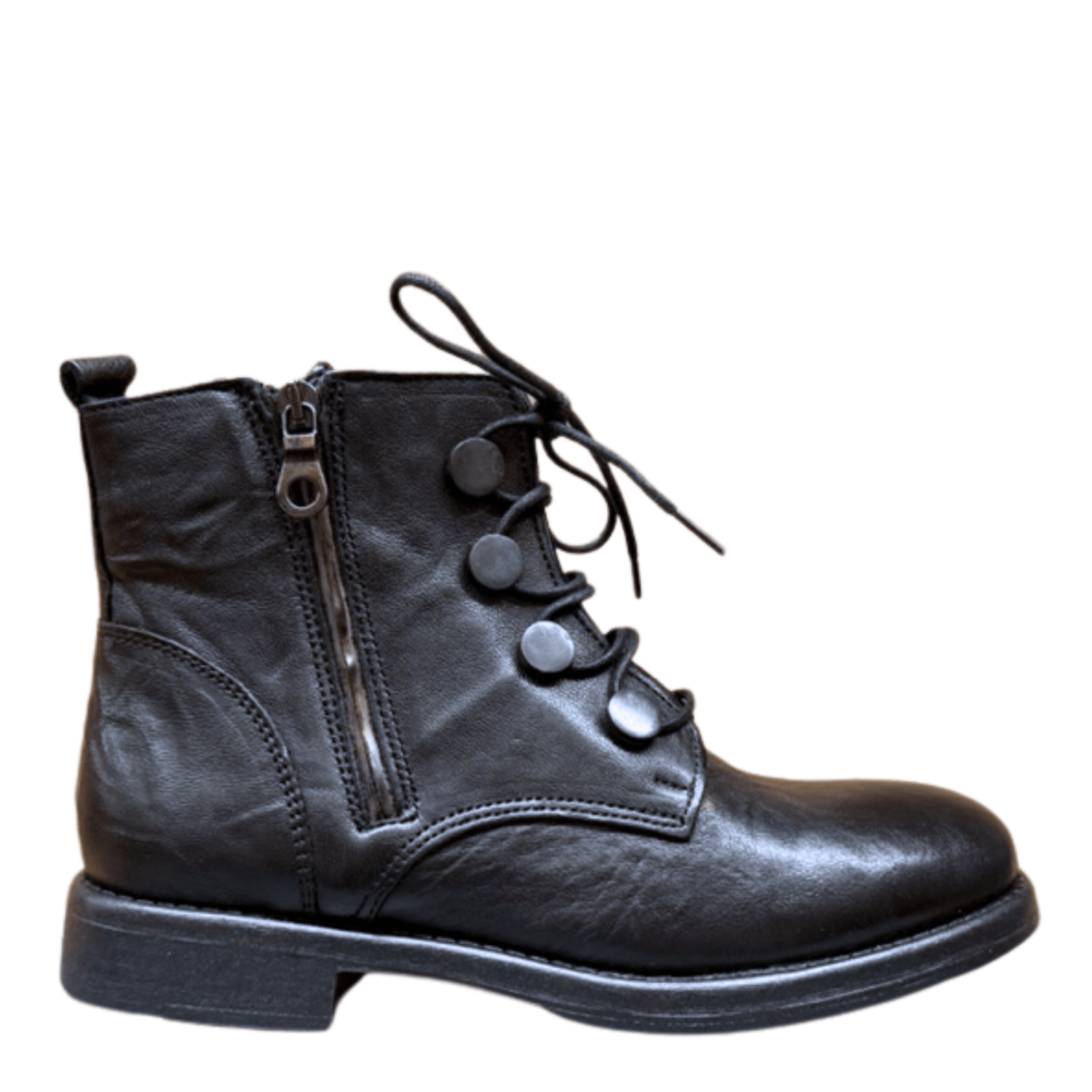 Getoutside Women's Combat Boot Zip in Black Leather - Getoutside Shoes