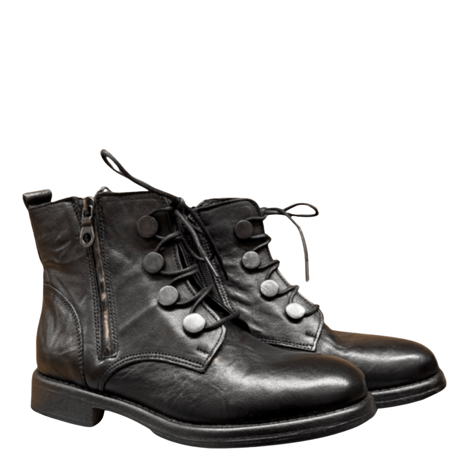 Getoutside Women's Combat Boot Zip in Black Leather - Getoutside Shoes