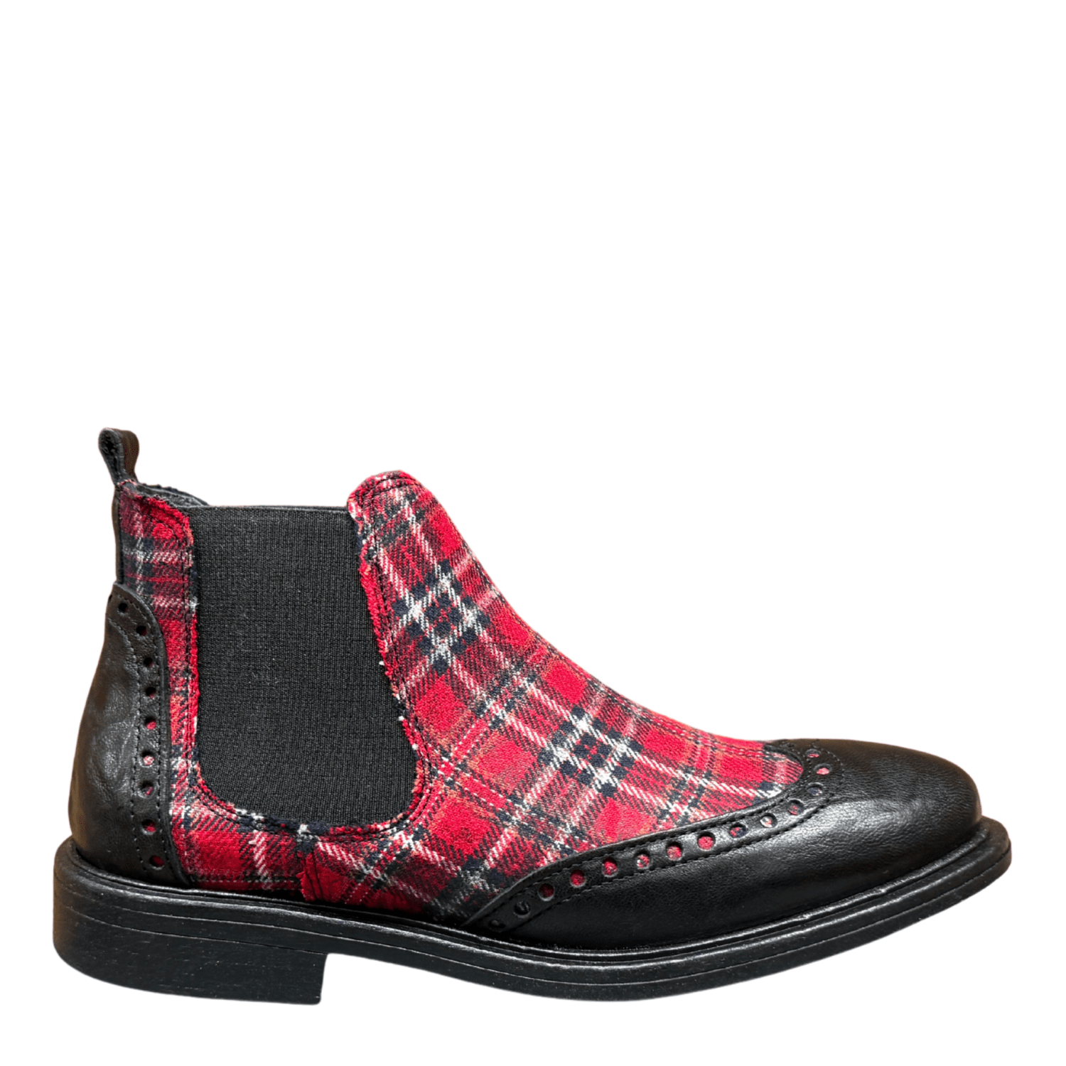 Getoutside Women's Tartan Chelsea Boot in Black/Red - Getoutside Shoes