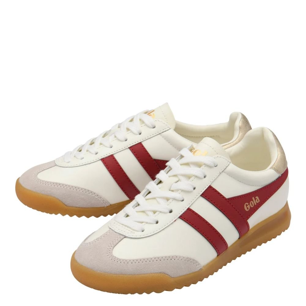 Gola Classics Women's Torpedo Leather in Off White/Deep Red/Gold - Getoutside Shoes