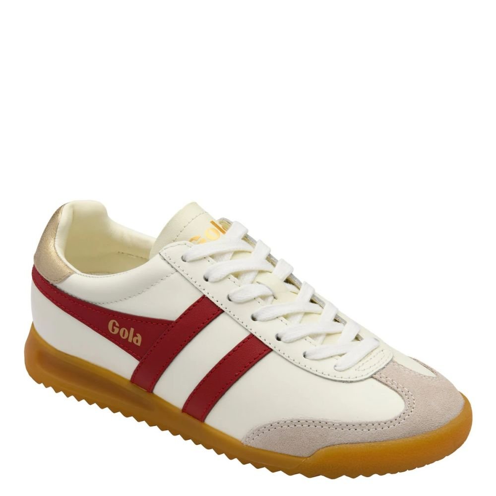 Gola Classics Women's Torpedo Leather in Off White/Deep Red/Gold - Getoutside Shoes