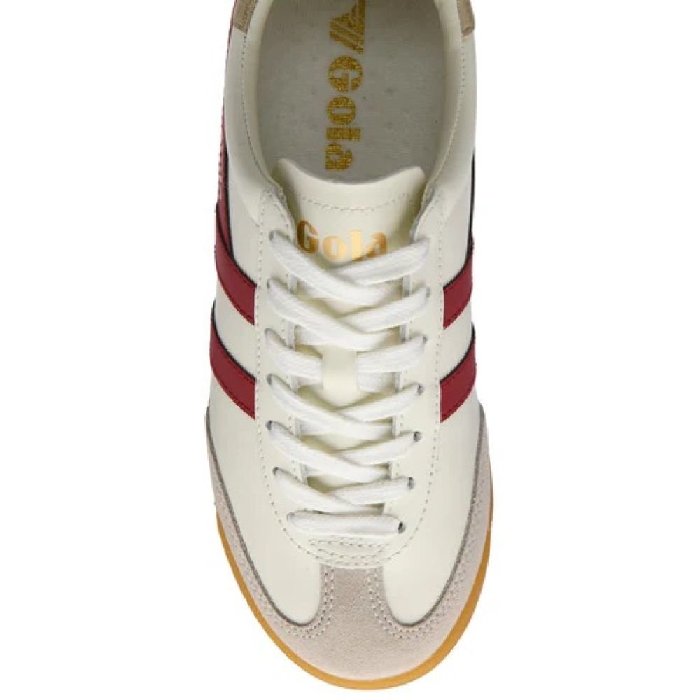 Gola Classics Women's Torpedo Leather in Off White/Deep Red/Gold - Getoutside Shoes