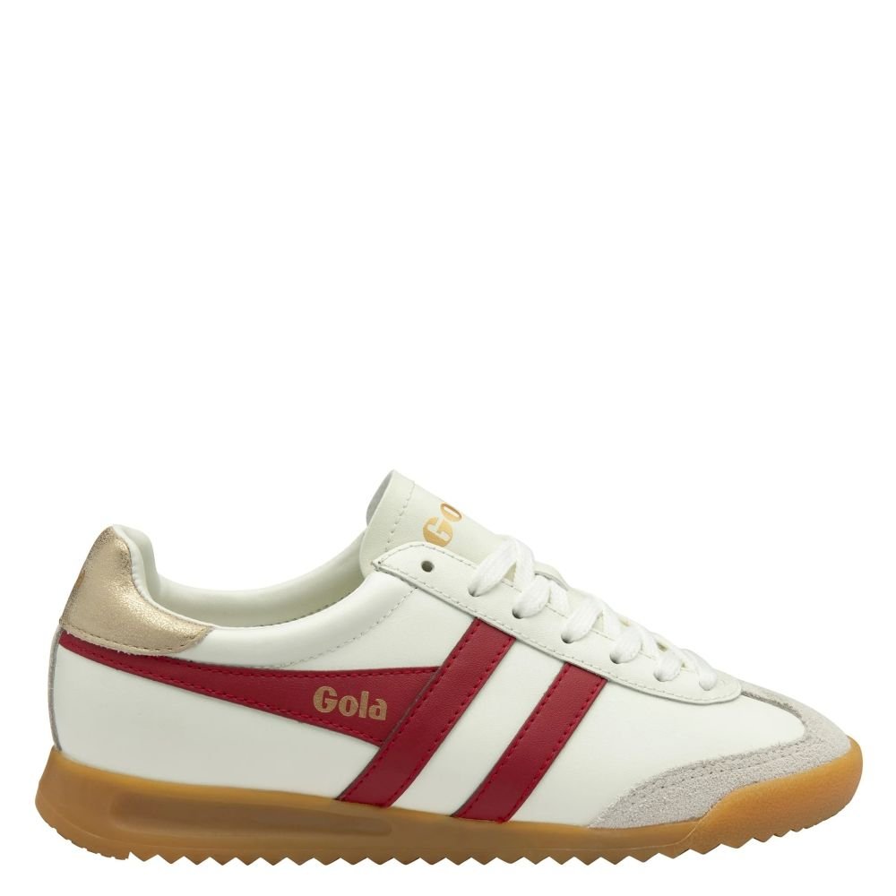 Gola Classics Women's Torpedo Leather in Off White/Deep Red/Gold - Getoutside Shoes