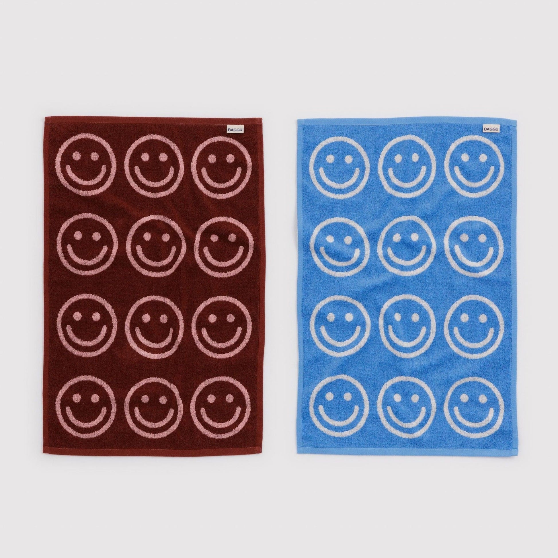 Baggu Hand Towel Set of 2 in Sky Blue and Blush Happy