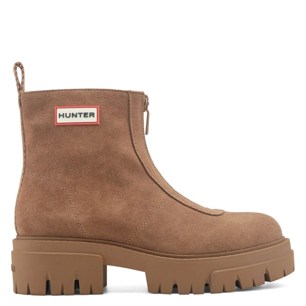 Hunter Women's Gemma Waterproof Suede Boots in Medium Brown Suede